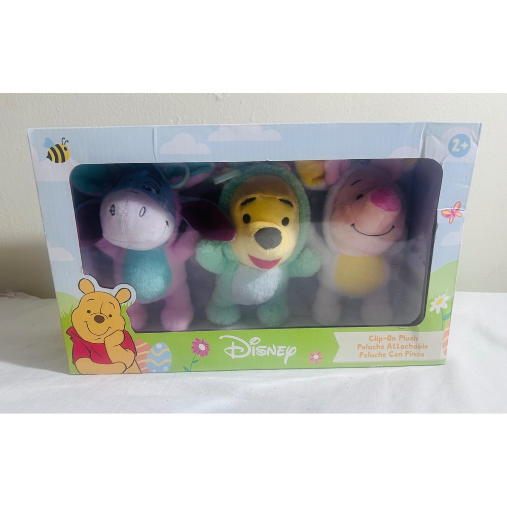 Disney Winnie the Pooh Clip-On Mini Plush Gift Set NIB 3 Pack Keychain Bag Charm